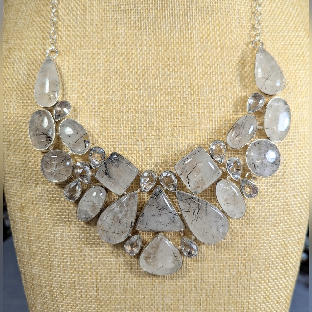 Black Rutilated Quartz Large Stone Statement Necklace